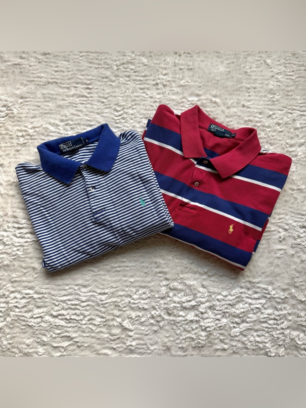 VTG 90s Polo Ralph Lauren Set of 2 Rugby Polo Shirt Mens XL Stripes Preppy Golf